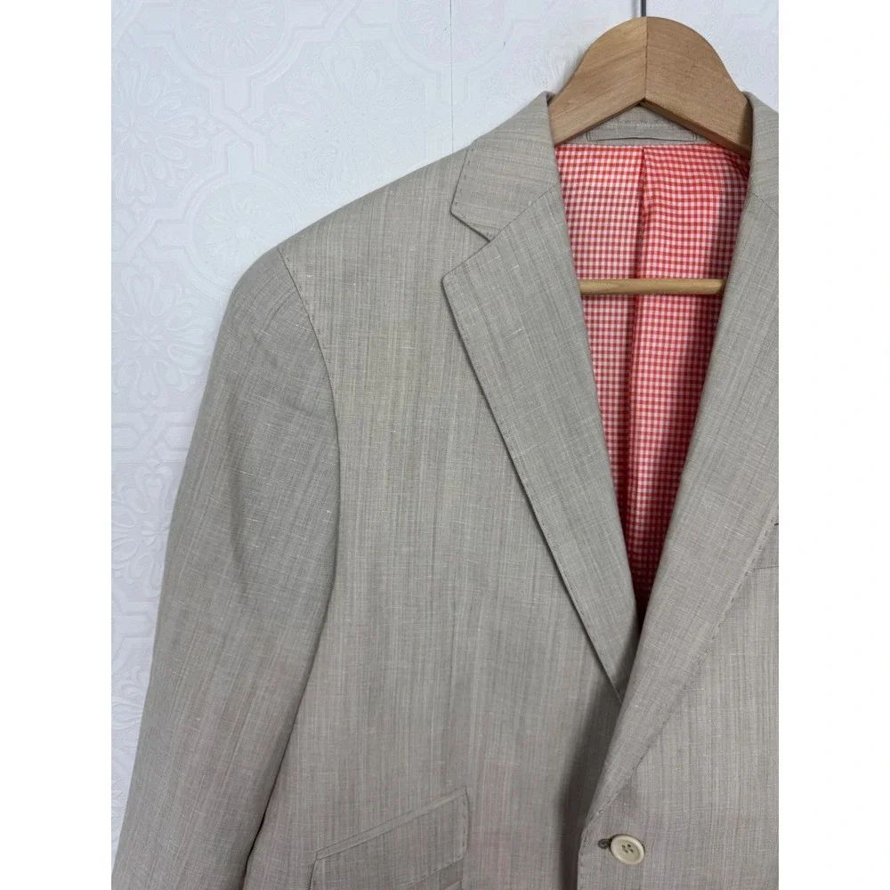 Custom Made Beige Linen Wool Sport Coat Blazer Suit Jacket 42 Short Tailored